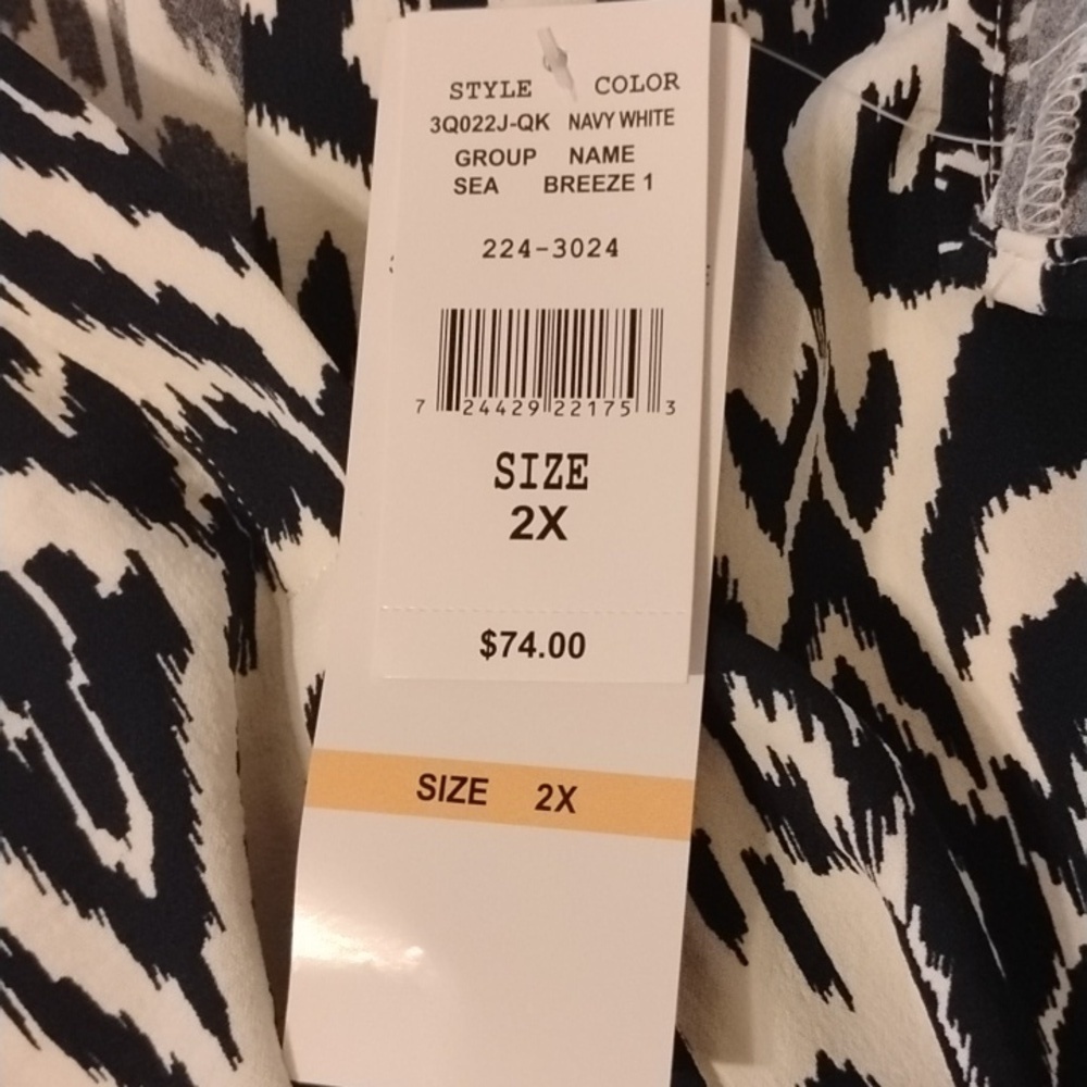 Be by Chetta Sea Breeze V Neck Navy & White Patterned Midi Dress, Size: 2X, NWT - Picture 11 of 13
